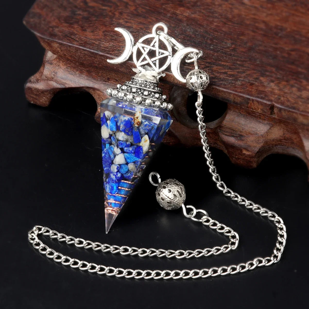 Natural Stone Three Phase Lunar Meditation Healing Tiger Eye Crystal Hexagonal Pyramid Spirit Pendulum Gift necklace