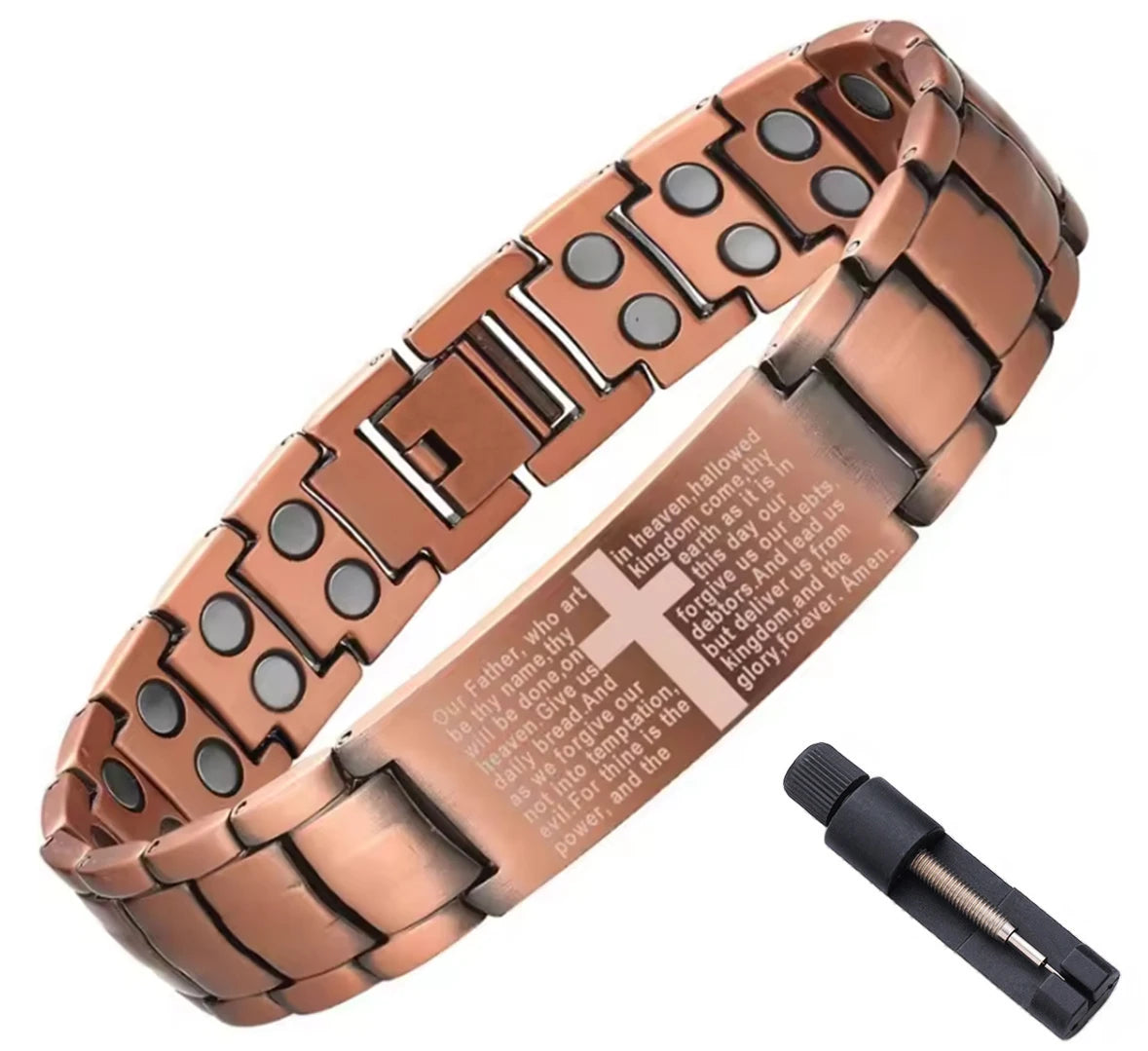 Mens Copper Magnetic Bracelets, Cross Pure Copper Bracelet with Double-Row Strength Magnets for Men Husband Dad Christmas Gifts