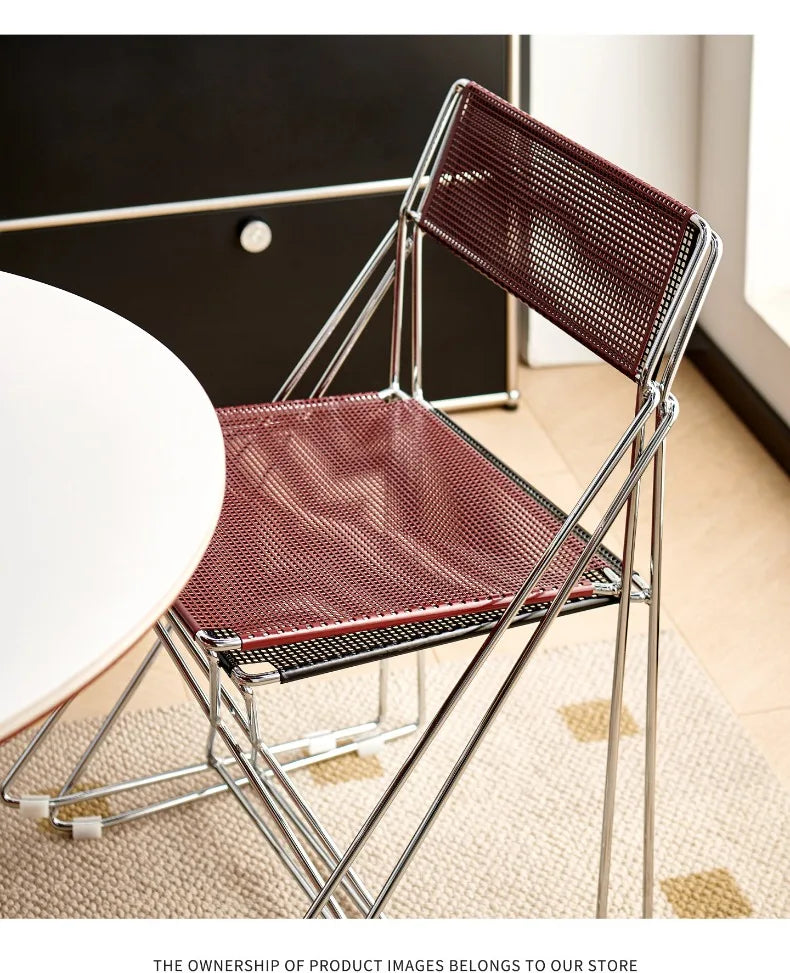 Korean Iron Dining Chair with Backrest Modern Minimalist Stackable Chair for Kitchen Designer Creative Metal Seat for Restaurant