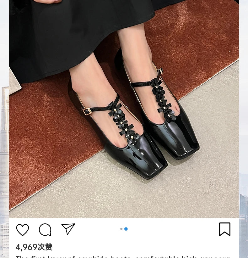 Ods Lolita Shoes 3cm Heels Square Toe Lace-Up Classic Style Sandals Ladies Slip On Shallow Mouth 2025 Mary Jane 5cm Gold Retro