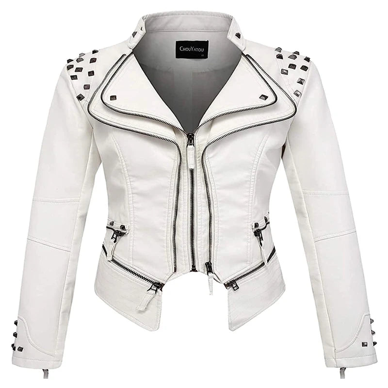 2025 2026 Winter- Spring New Style Suit Collar Rivet Waist Short Washed Pu Leather Jacket