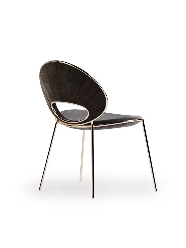 Italian Minimalist Creative Modern Personality Leather Restaurant Armrests Stainless Steel Back Dining Chair