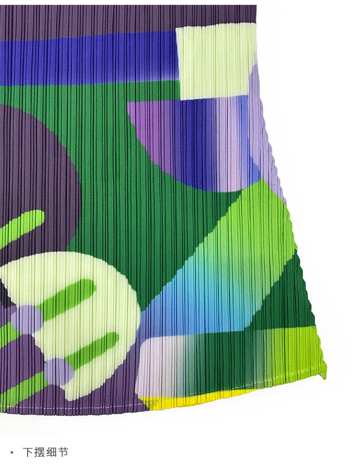 Miyake Pleated Geometric Playground Printed High-neck Sleeveless Top