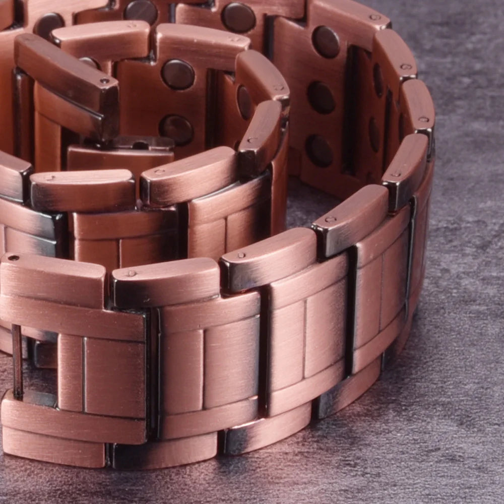 Vinterly Wristband Magnetic Bracelet Male 23cm Pure Copper 21mm Wide Chain Link Metal High Magnet Health Energy Jewelry for Men