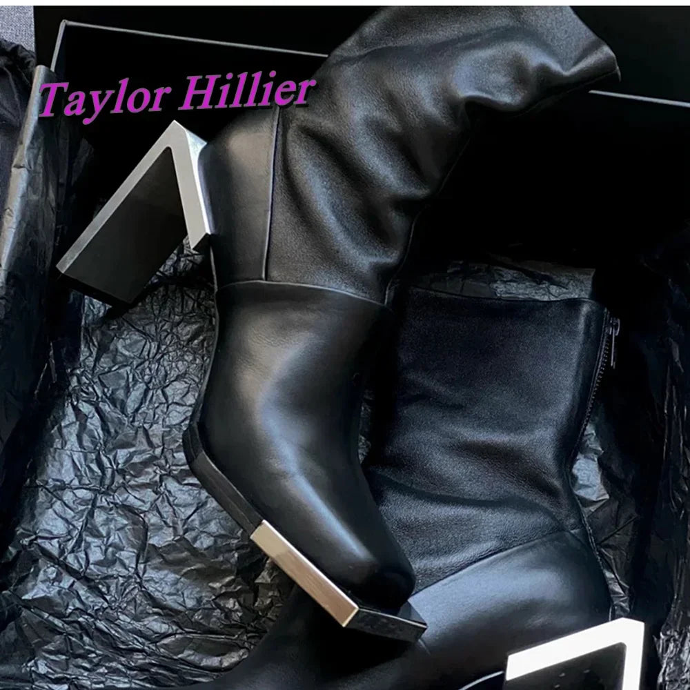 Black Strange Style Ankle Boots Patchwork Square Toe High Heels Cool Girls 2025 Solid Luxury Autumn Winter Women Fashion Shoes