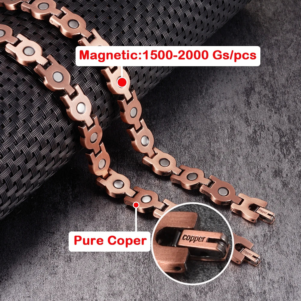 Vinterly Magnetic Bracelets Pure Copper Blue Brown Stone 22.5cm Vintage Health Energy High Magnet Jewelry Benefits Chain Links