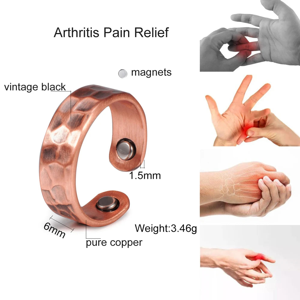 Vinterly Pure Copper Magnetic Rings for Women Adjustable Vintage 6mm Cuff Jewellery Wedding Bands Resizable Finger Mens Rings