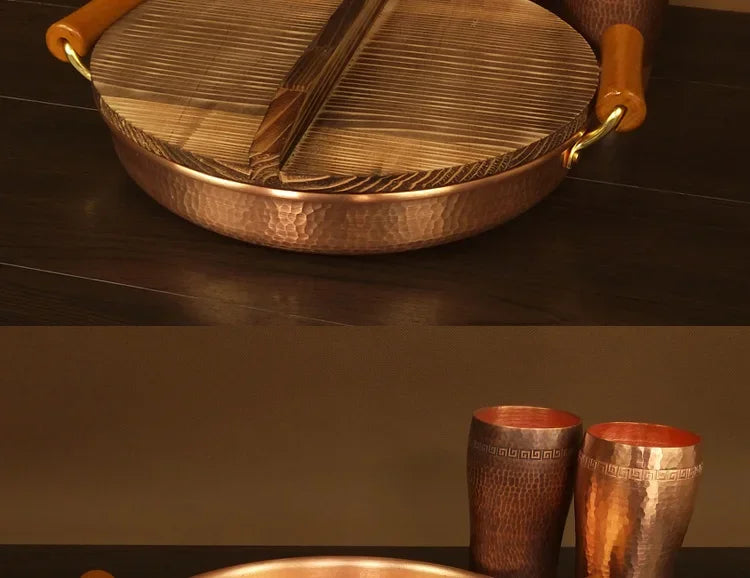 Pan Barbecue Plate Pure Red Copper Beer Mug Set Barbecue Plate Fried Meat Plate Binaural Pan Pure Copper New Chinese Style