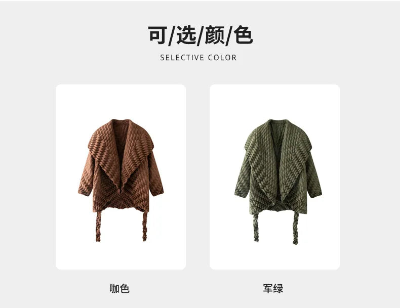 Miyake Pleated Top, Women's Solid Color Short Jacket, Handmade Pleated Versatile Loose Version, Lapel Cardigan, Autumn New Style