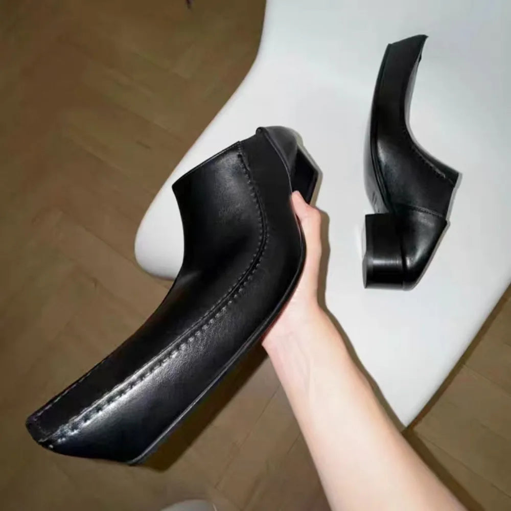 Women/Men's Square Toe Flat Derby Shoes Black Leather Shoes 2026 New Fashion Office Party Dress Business Shoes 35-43