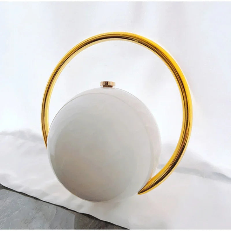  Designer Electroplating Circular Handle Handbag,Sphere Evening Elegant Clutch Purse,Women Fashion Marble Pattern Tote Bag