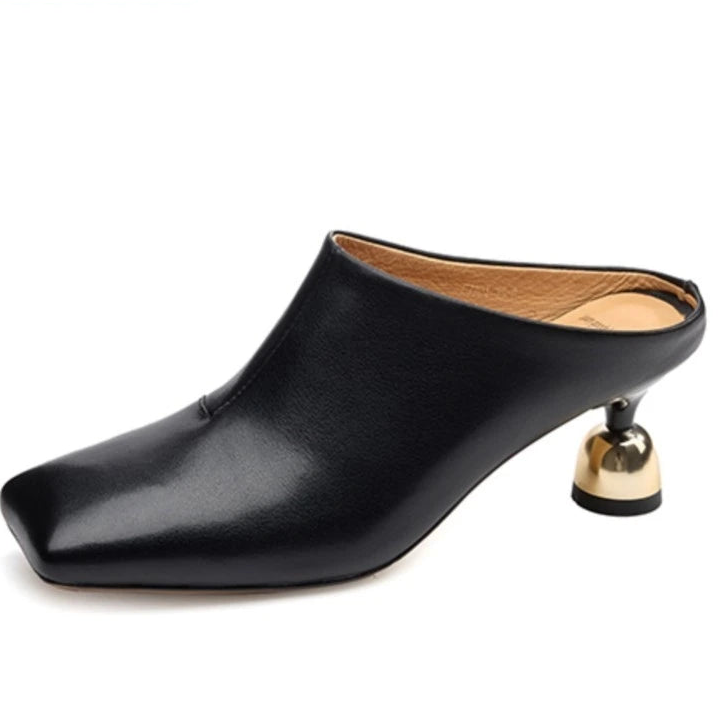 Dilalula 2025 Elegant Genuine Leather Thin High Mules Women Covered Toe Strange High Heels Ladies Party Dress Shoes Summer