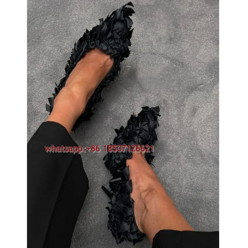 Black Large Size Stiletto Bow Pumps Slip-On Pointed High Heels for Women Elegant Footwear