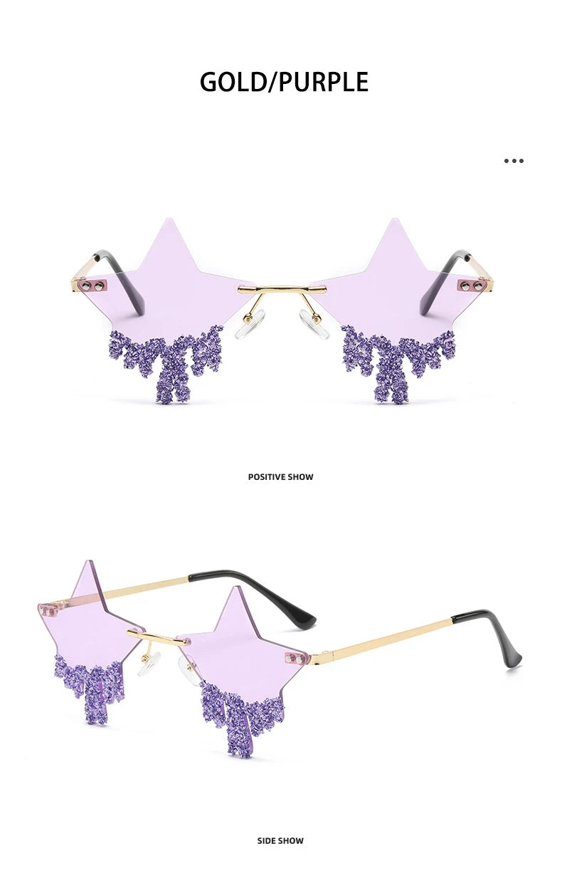 Shiny Luxury Diamonds Sunglasses Women Men Trends Punk Rimless Sun Glasses Female Personality Rhinestone Eyewear Shades UV400