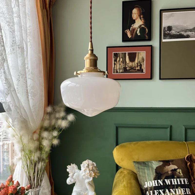 Art Deco Style Opaline Glass  light.  White Opaline Glass LED Pendant Lamp Beside Home Bathroom Bedroom Living Room Light Nordic Modern Hanglamp Lampara