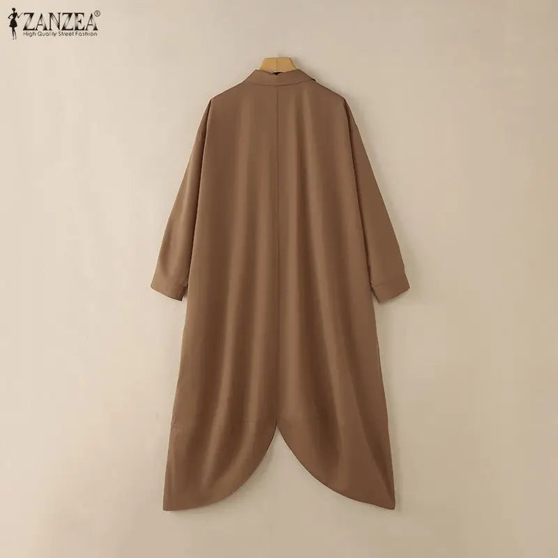 ZANZEA Women's Oversized Jumpsuits Turn-Down Collar Long Sleeves Button Up Drop-Crotch Pant Overalls Casual Streetwear Playsuits