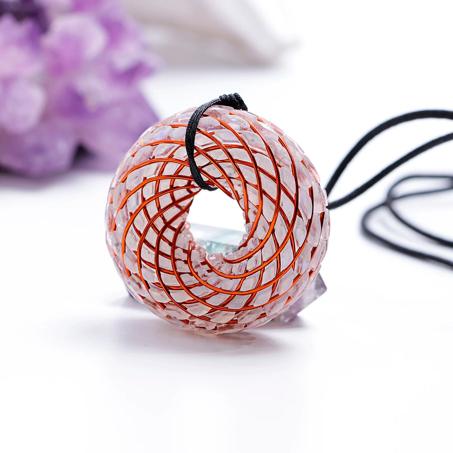 Rodin Coil &Opal Orgone Pendant Necklace , Blue glass pendant jewelry, Chakra Balancing, Adjustable Chain