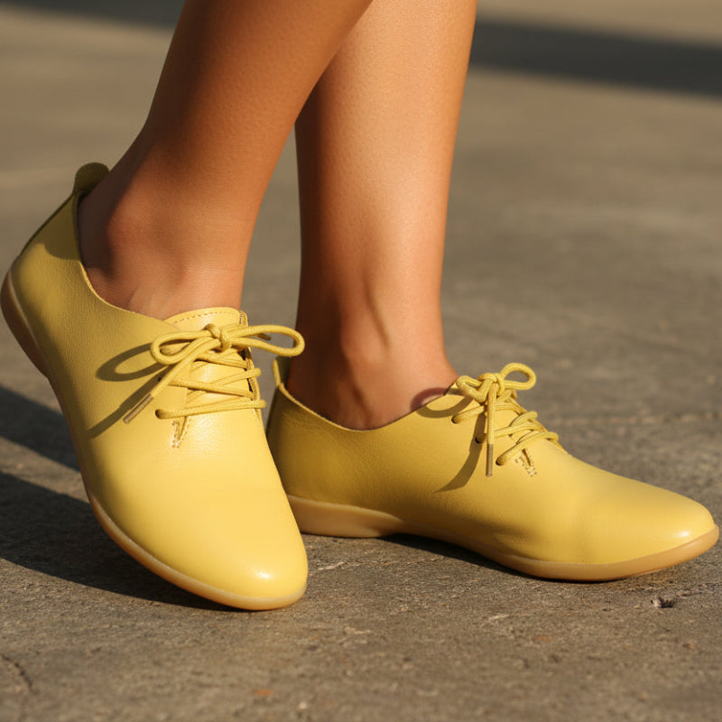 Genuine Leather Oxford Shoes For Women Round Toe Lace-Up Casual Shoes Spring And Autumn Flat Loafers Shoes