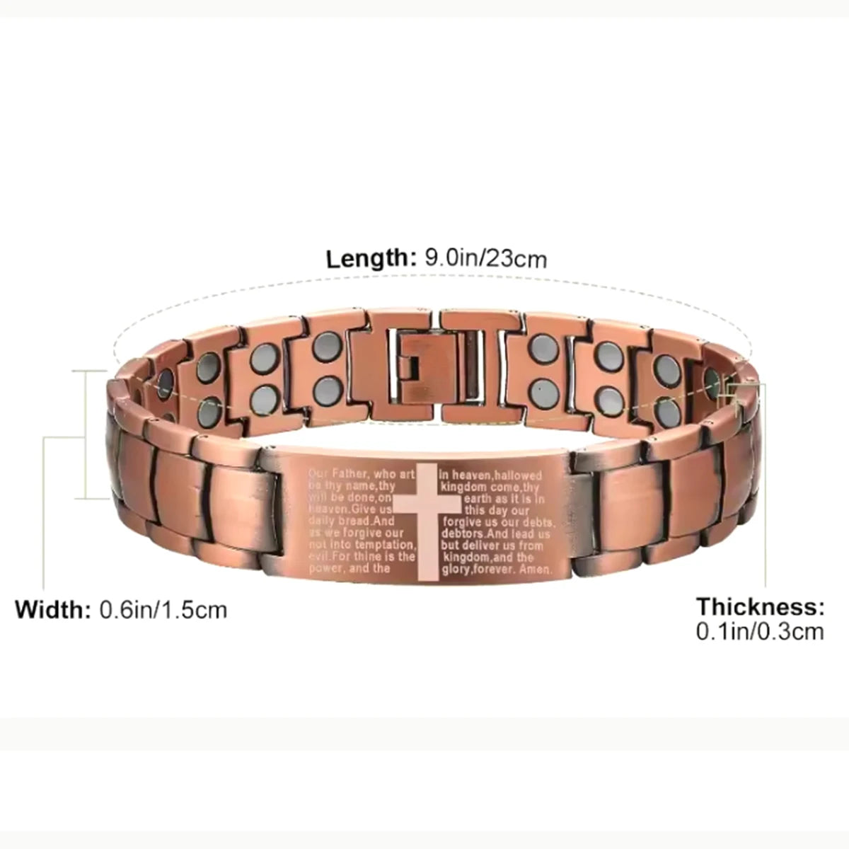 Mens Copper Magnetic Bracelets, Cross Pure Copper Bracelet with Double-Row Strength Magnets for Men Husband Dad Christmas Gifts