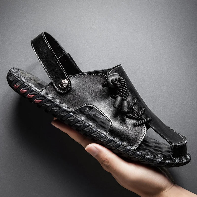 Fashion Mens Sandals Genuine Leather Summer Beach Slippers Male Non-Slip Soft Comfortable Outdoor Shoes High Quality Man Sandals