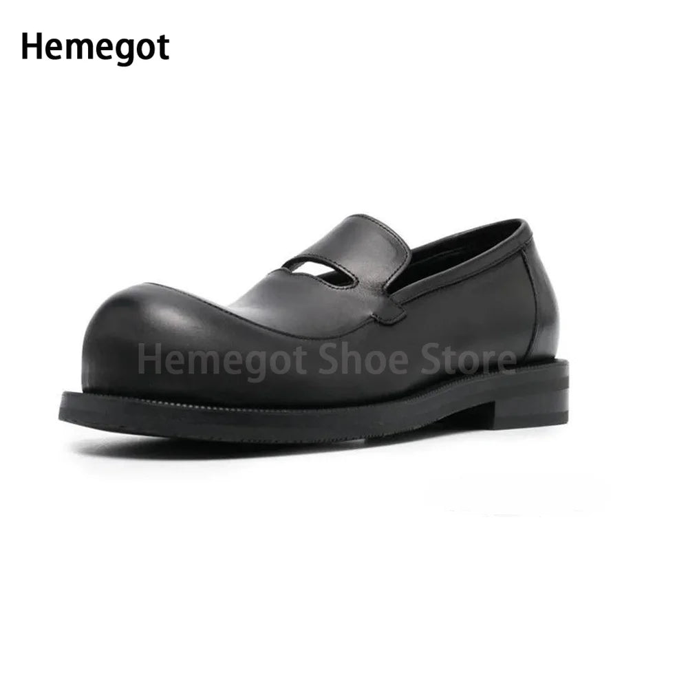 Round Toe Chunky Loafers Flat Men Shoes Retro Casual Green Black Man Shoes Slip-On Summer Comfortable Breathable Shoes