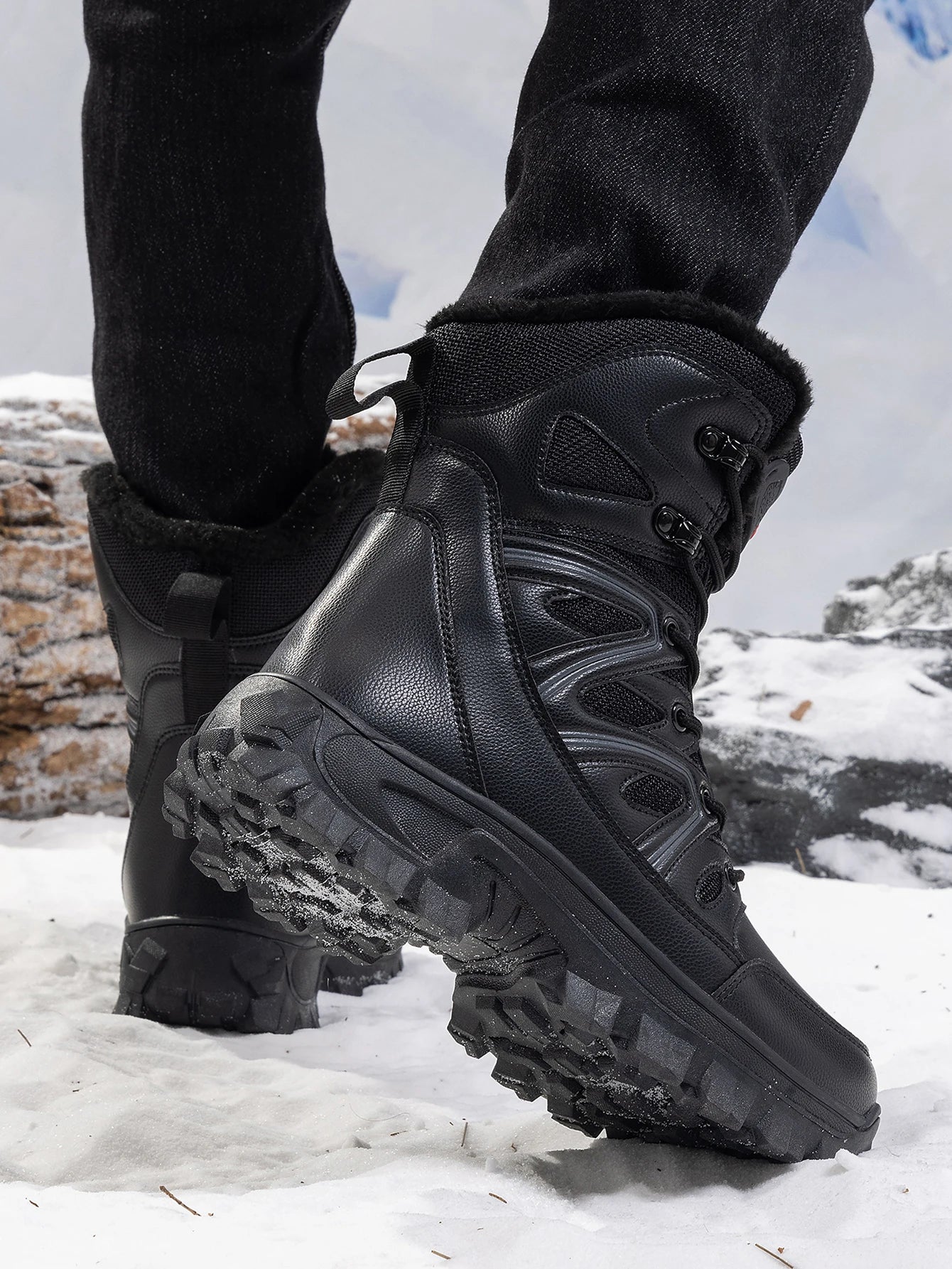 2026 Men Winter Outdoor Velvet Warm Snow Boots Walking Shoes Waterproof Ski Shoes High-Top Cotton Boots Thick Cotton Shoes