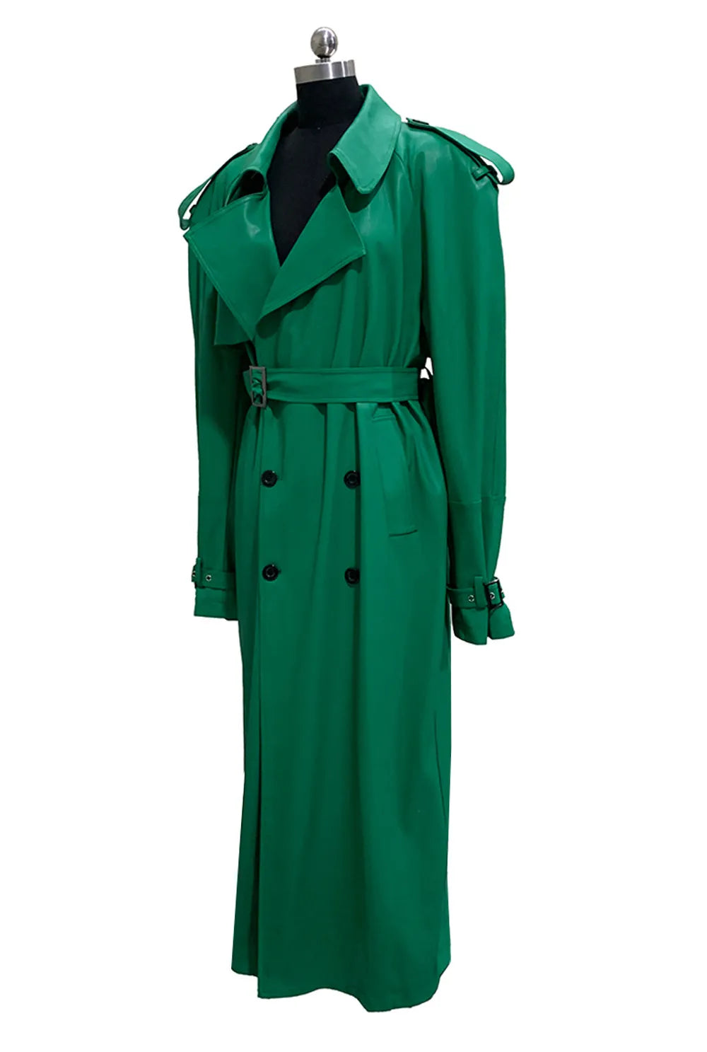 Nerazzurri Autumn Extra Long Soft Green Oversized Pu Leather Trench Coat for Women Shoulder Pads Belt Double Breasted Overcoat