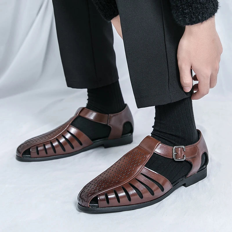 Brand's New Men's Summer Oversized Breathable Sandals Retro Pointed Men's Fashion Trend Hollowed Out Comfortable Leather Shoes