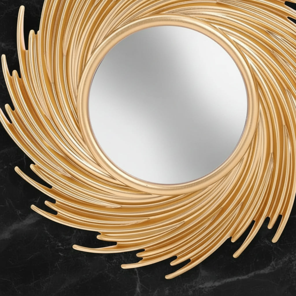 Sun Shape Decorative Mirror Room Background Wall Decorative Mirror Rattan Innovative Art Decoration Round Makeup Mirror