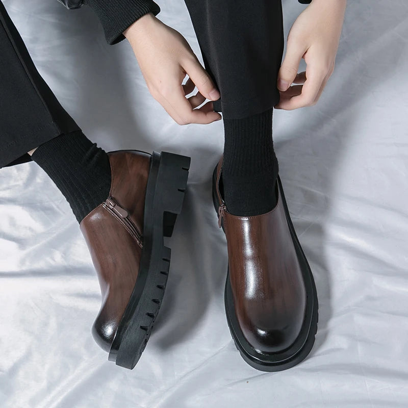 Spring New Men's Side Zipper Comfortable Cowhide Oxford Shoes Fashion Brand Classic Brown Men's Breathable Casual Leather Shoes