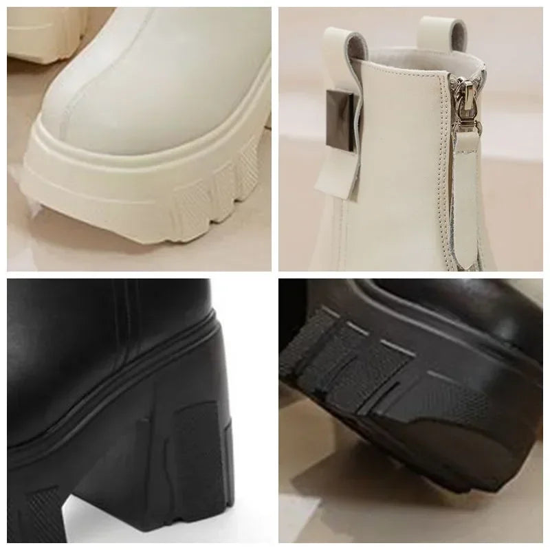 Fujin 11cm New Microfiber Leather Women High Increase Casual Ankle Boots Platform Wedge Pumps Heels White Shoes Winter Shoes