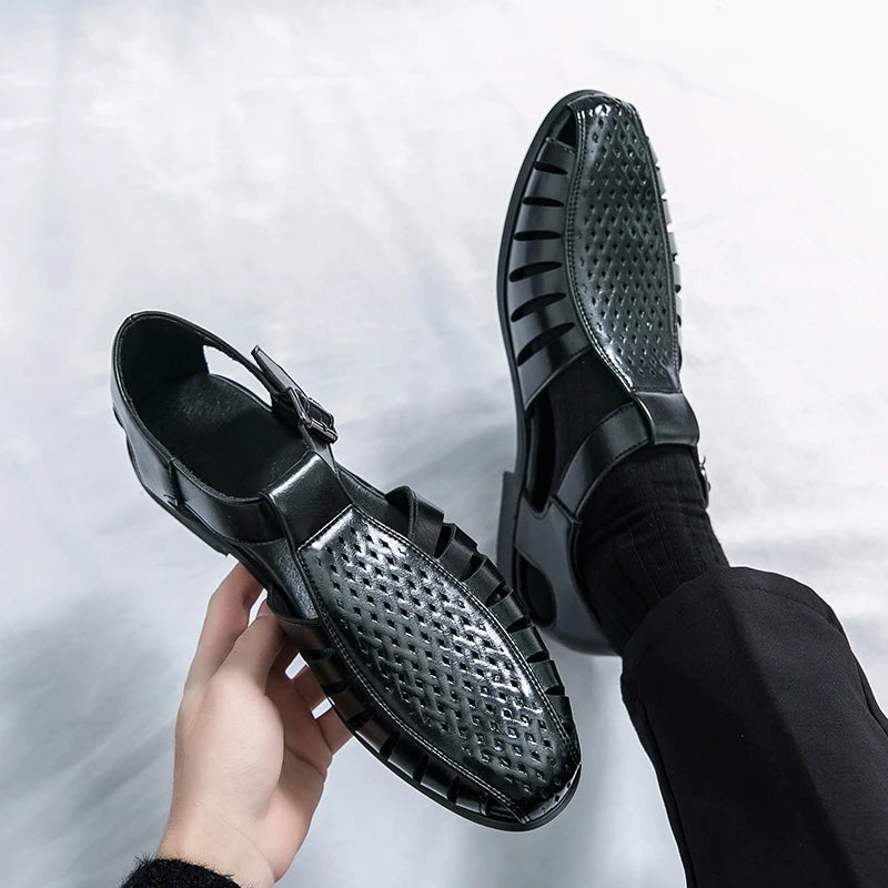 Brand's New Men's Summer Oversized Breathable Sandals Retro Pointed Men's Fashion Trend Hollowed Out Comfortable Leather Shoes