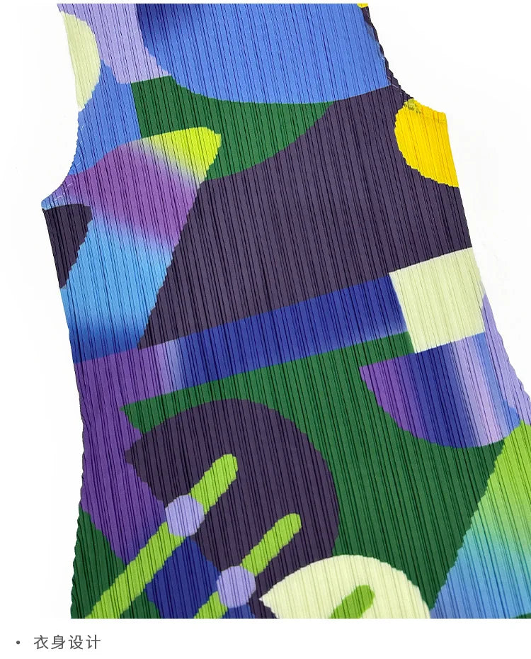 Miyake Pleated Geometric Playground Printed High-neck Sleeveless Top