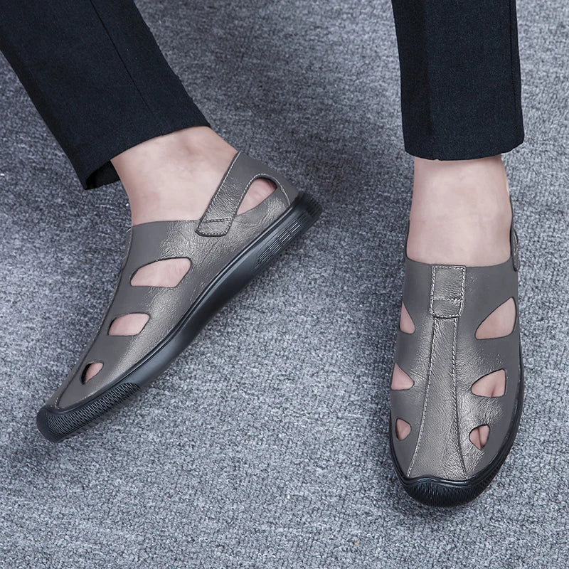 Summer Men Sandals Leisure Beach High Quality Genuine Leather Sandals Fashion Men's  Hollow Out Sandals Luxury Designer Shoes