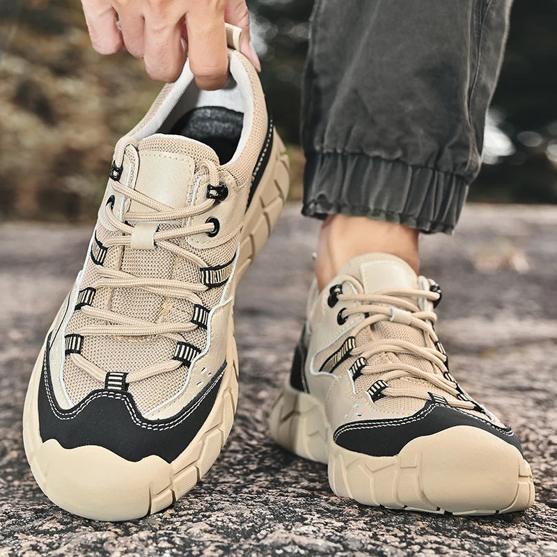 Fashionable Men Comfortable Lace Up Anti-collision Casual Sports Shoes Outdoor Men Breathable Anti Slip Soft Soled Hiking Shoes