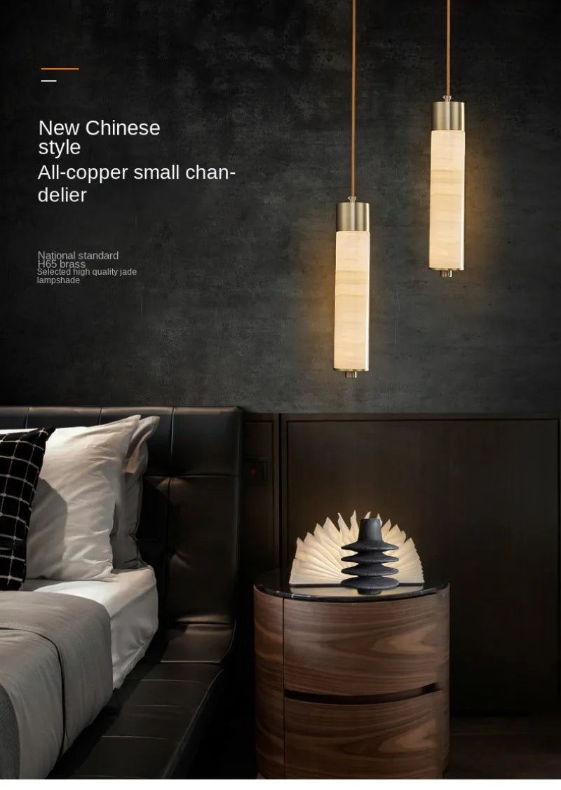 Modern Copper Light Luxury Pendant Lamp Marble Bedside Bedroom Hotel Dining Room Kitchen Stone Hallway Hanging Lighting Led