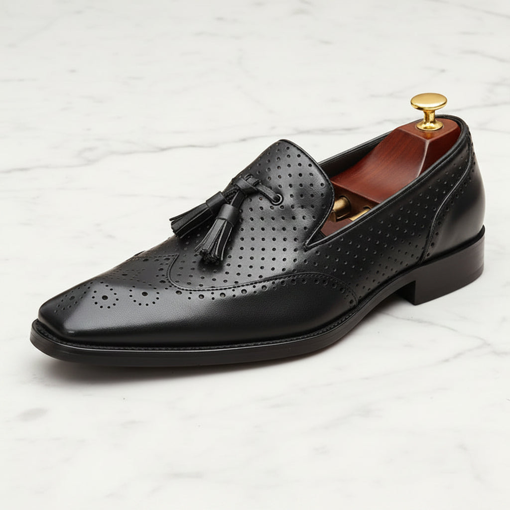 Male Tassel Formal Business Loafers Summer Hollow Out Breathable Genuine Leather Shoes for Men Shallow Casual Oxford Shoes