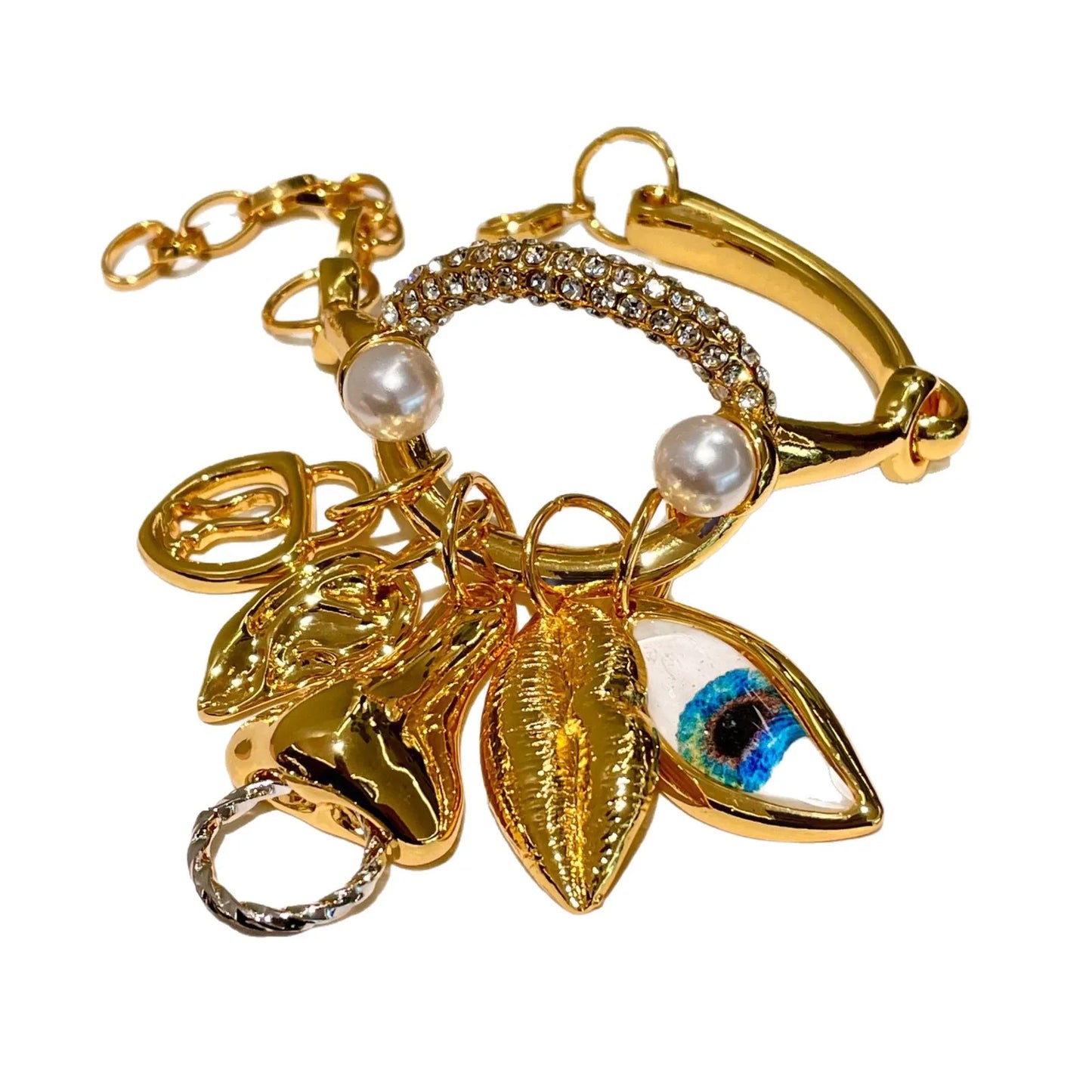 Metal facial features pendant bracelet with tassels