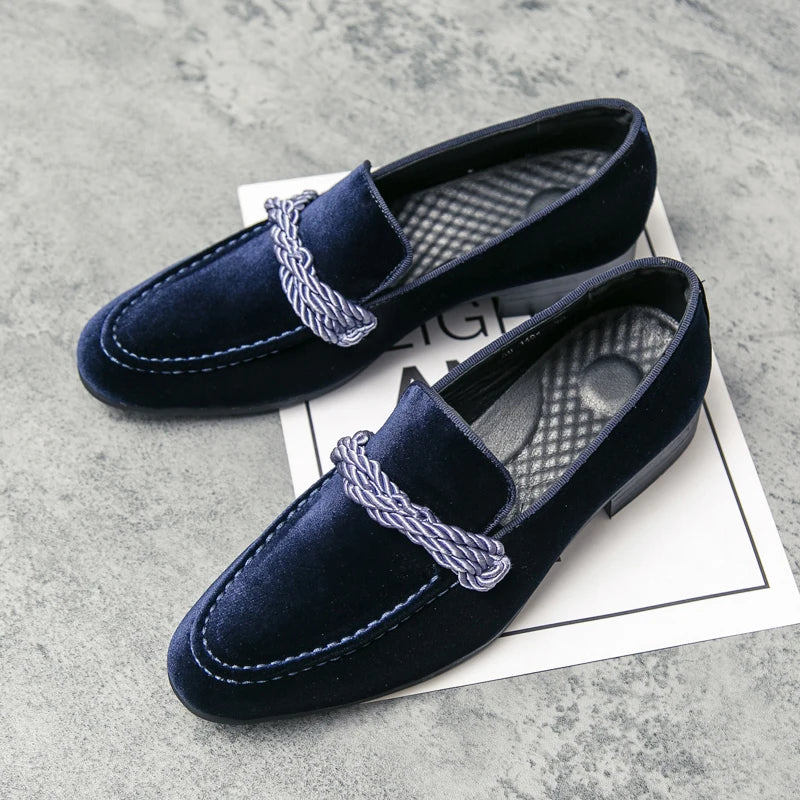 Men's Handmade Minimalist Suede Leather Shoes (Black Green Blue Brown) Velvet Leather Fried Dough Twists Rope Lefu Shoes for Men