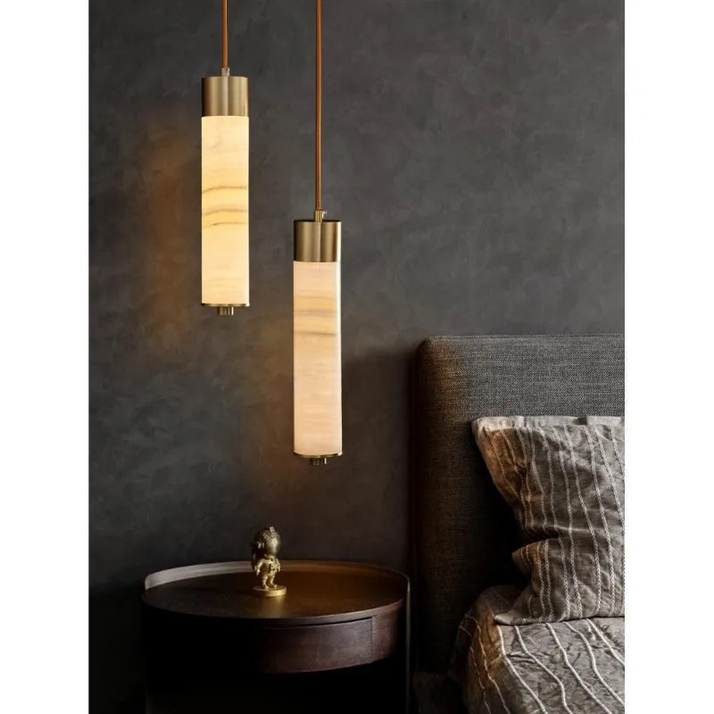 Modern Copper Light Luxury Pendant Lamp Marble Bedside Bedroom Hotel Dining Room Kitchen Stone Hallway Hanging Lighting Led