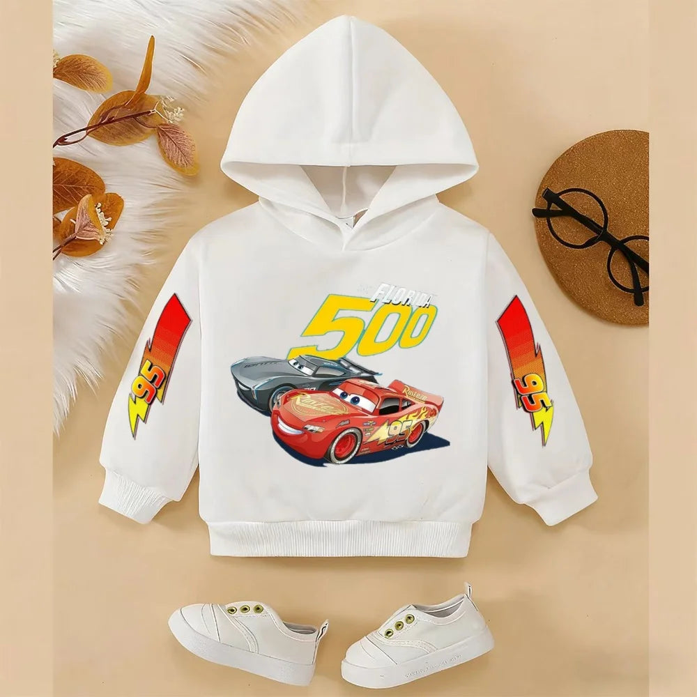 Girls and Boys Classic Anime Car Story Children's Spring and Autumn Fashion Hoodie, 3-14Y Boys and Girls Hoodie