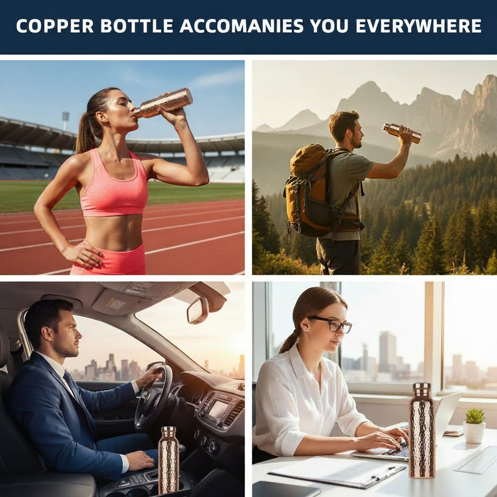 800ML Copper Water Bottle Anti-Slip Silicone Base Thermal Insulation Leakproof Sports Bottle One-Click Open Lid