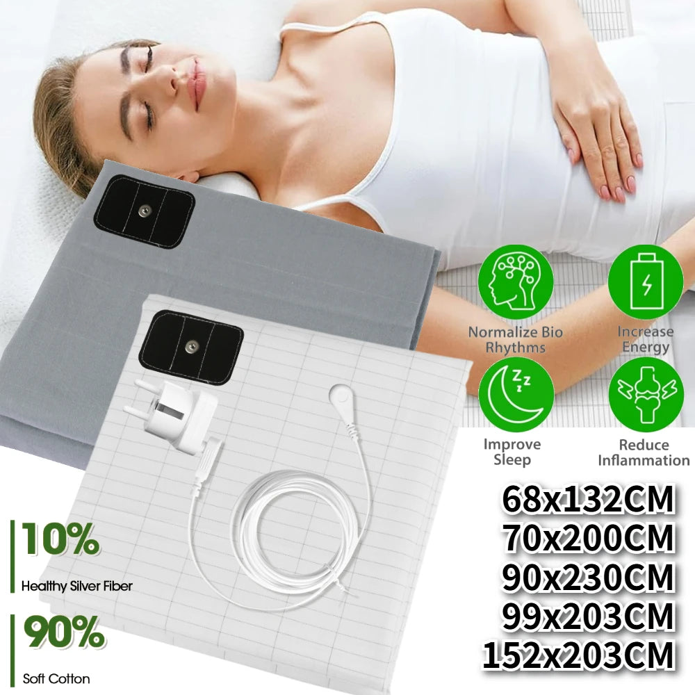 Grounding Bed Sheet 90% Organic Cotton & 10% Pure Silver Fiber Grounding Mat with Grounding Cable Conductive Sheet Earthing Mat