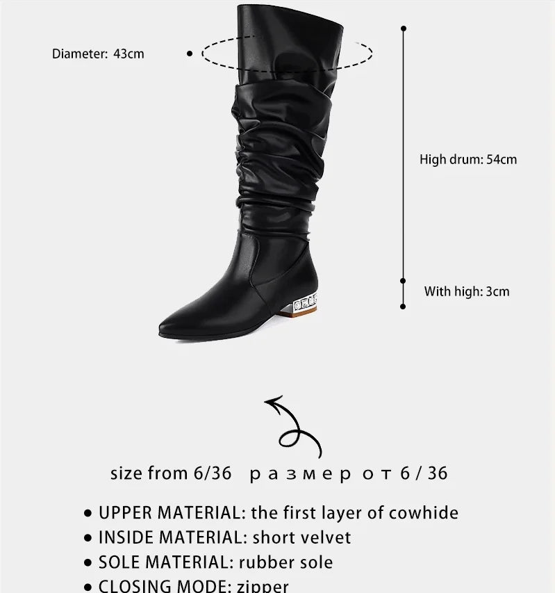 Women Winter Slouch Knee High Boots Golden Sparkly Crystal Boots