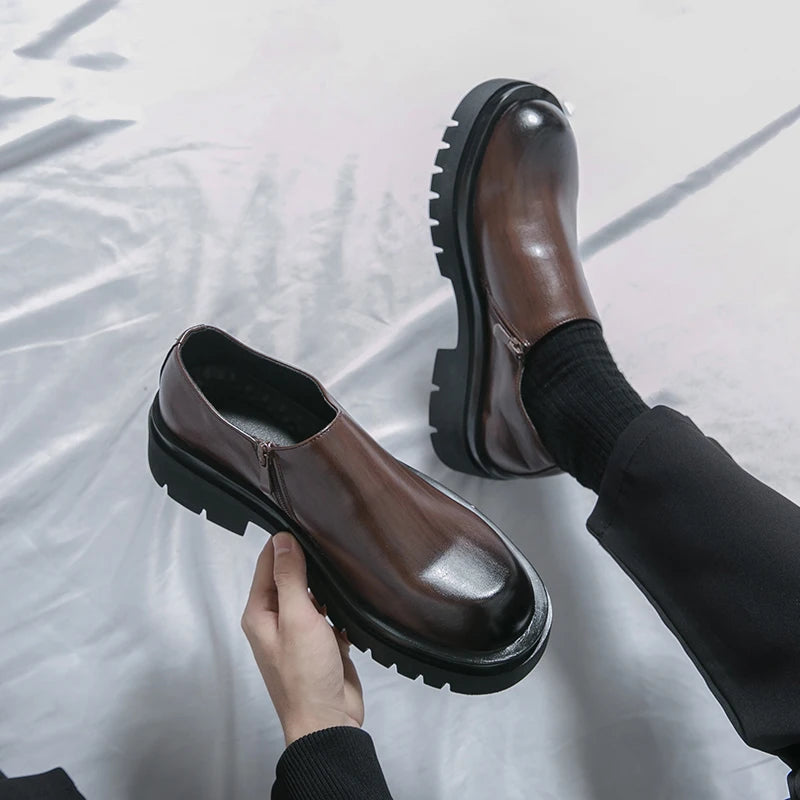 Spring New Men's Side Zipper Comfortable Cowhide Oxford Shoes Fashion Brand Classic Brown Men's Breathable Casual Leather Shoes