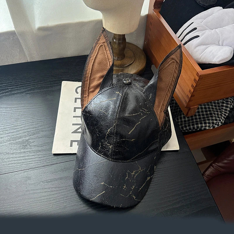 New Niche Punk Leather Rivet Dog Ears Baseball Caps Spring Autumn Men Women Personality Adjustable Trendy Sunshade Hip Hop Hats
