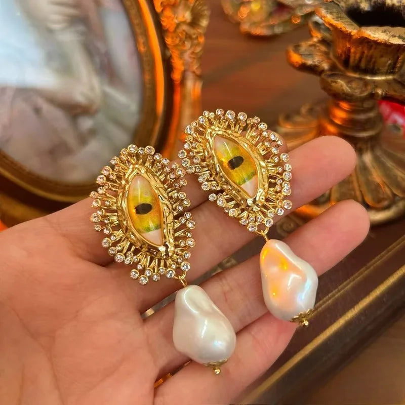 NISHIZAWA Earrings for Women Hyperbole Eye Tassels Palace Style Vintage Luxury Aretes De Mujer Pearls Fashion Party Jewelry