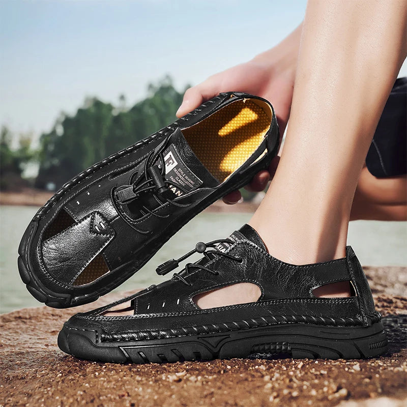 Summer Classic White Soft Bottom Handmade Stitching Beach Men's Shoes Outdoor Men's Comfortable Hollow Breathable Casual Shoes