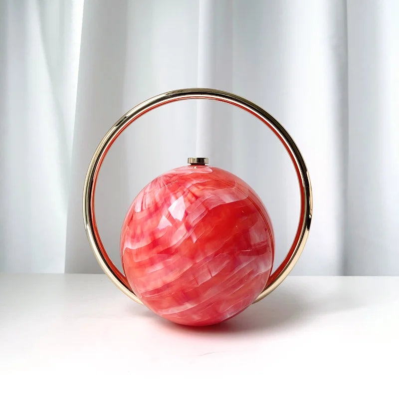 2025 New Marble Pattern Spherical Banquet Bag for Women Trendy Electroplated Handle PVC Handbags Lady Mini Purse Evening Clutch