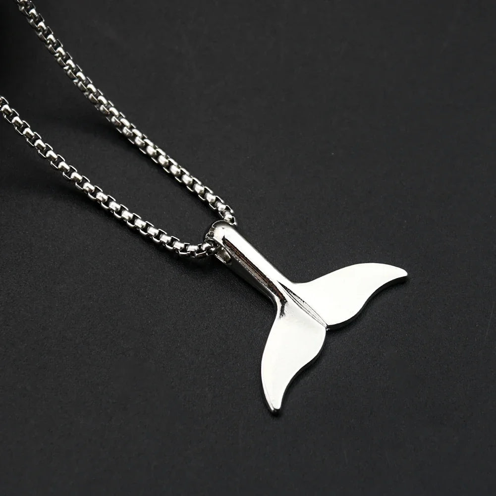 Metal Whale Tail Pendant Necklace Sweater Collarbone Chain Unisex Necklace for Couples Lovers Statement Jewelry Party Gifts